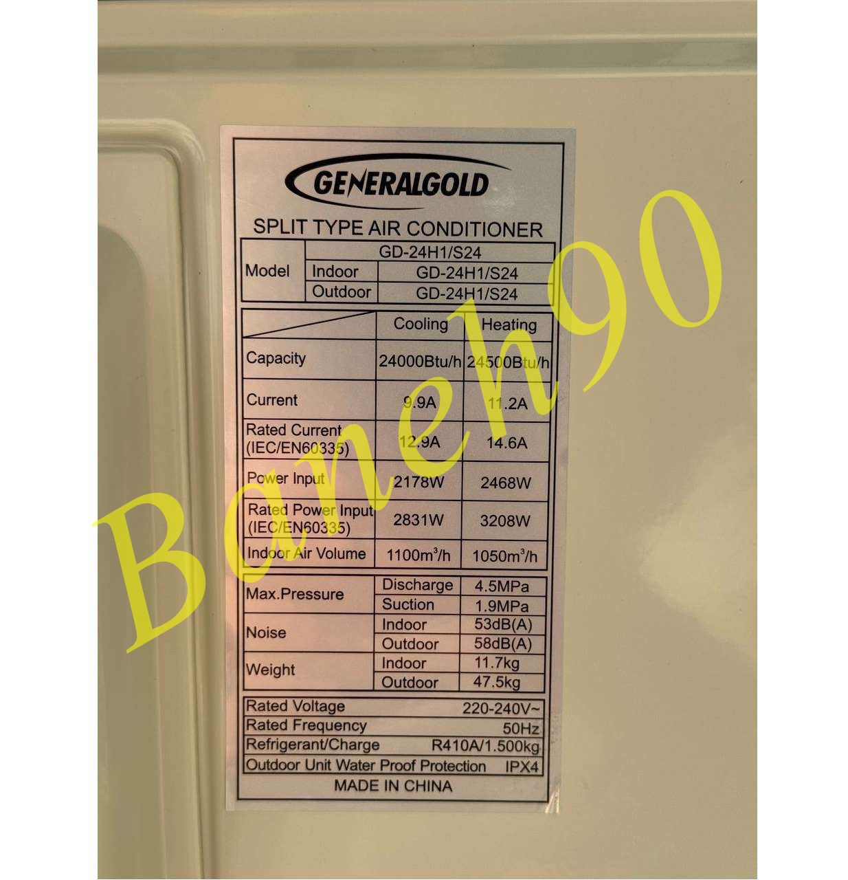 کولر گازی 24000 جنرال گلد 2024 مدل GD-24H1/S24 - تصویر 7